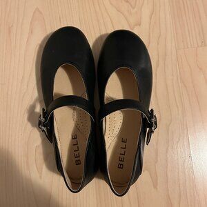 Black Leather Flats with Strap Detail